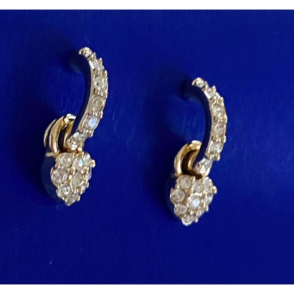 Swarovski Gold Heart Drop Earrings Crystal Pave Huggie Hoop Dangle - Picture 6 of 14
